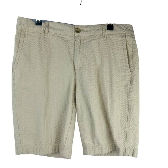 LL Bean‎ Seersucker Shorts Women 10 Tan Beige Favorite Fit 9" Inseam 100% Cotton - Picture 1 of 4